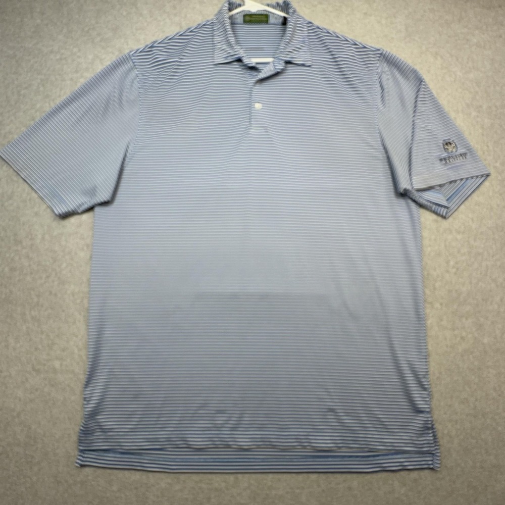 Magnolia Green Golf Club Polo Shirt Mens Large Blue Stripe Performance Stretch